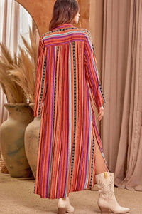 Andree By Unit - Embroidered Striped Duster Midi Dress