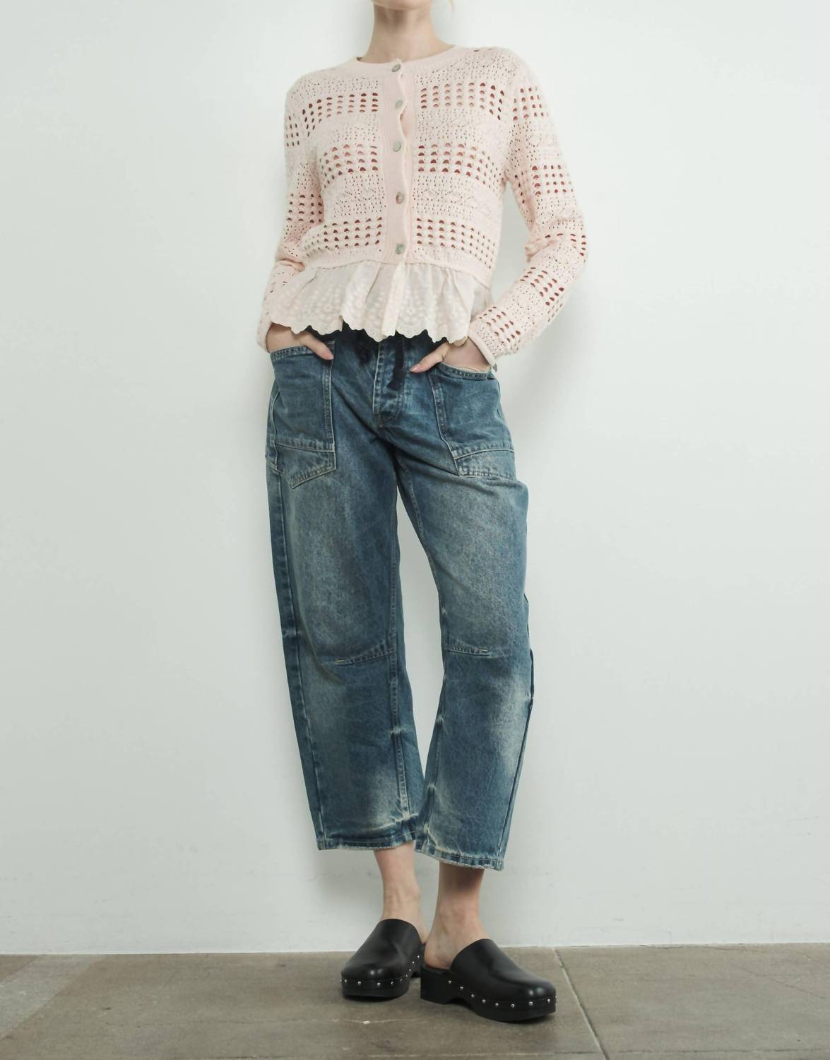Aaron & Amber - Lace Bottom Pointelle Knit Cardigan