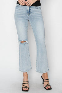 Risen - High Rise Knee Distressed Ankle Flare Jeans