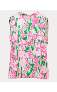 Lilly Pulitzer Anya Sleeveless Top in putting green hannah engineered - women's blouse - detail view