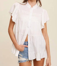 Listicle - Button Down Ruffled Contrast Blouse Top