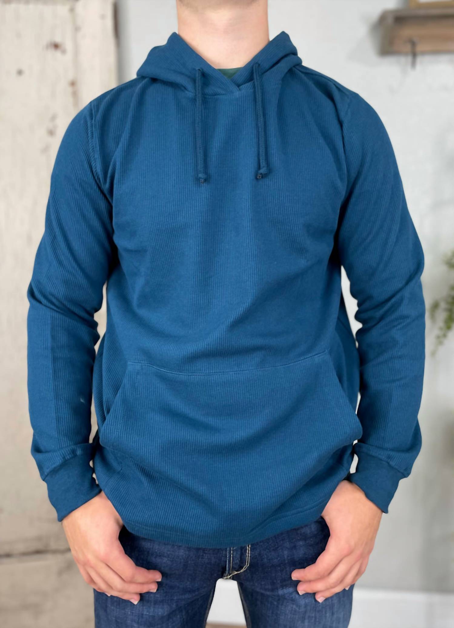 THE NORTH FACE Waffle Hoodie in midnight petrol - men's shirt