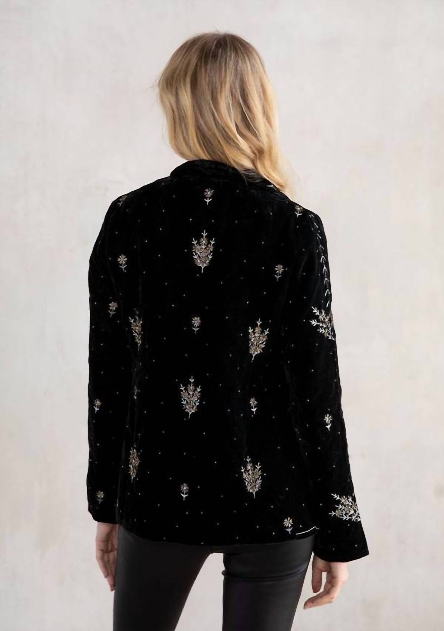 LOVESTITCH Beaded Velvet Blazer in black - women's jacket - detail view