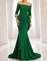 Jovani - Off-shoulder Gown With Beaded Cuffs