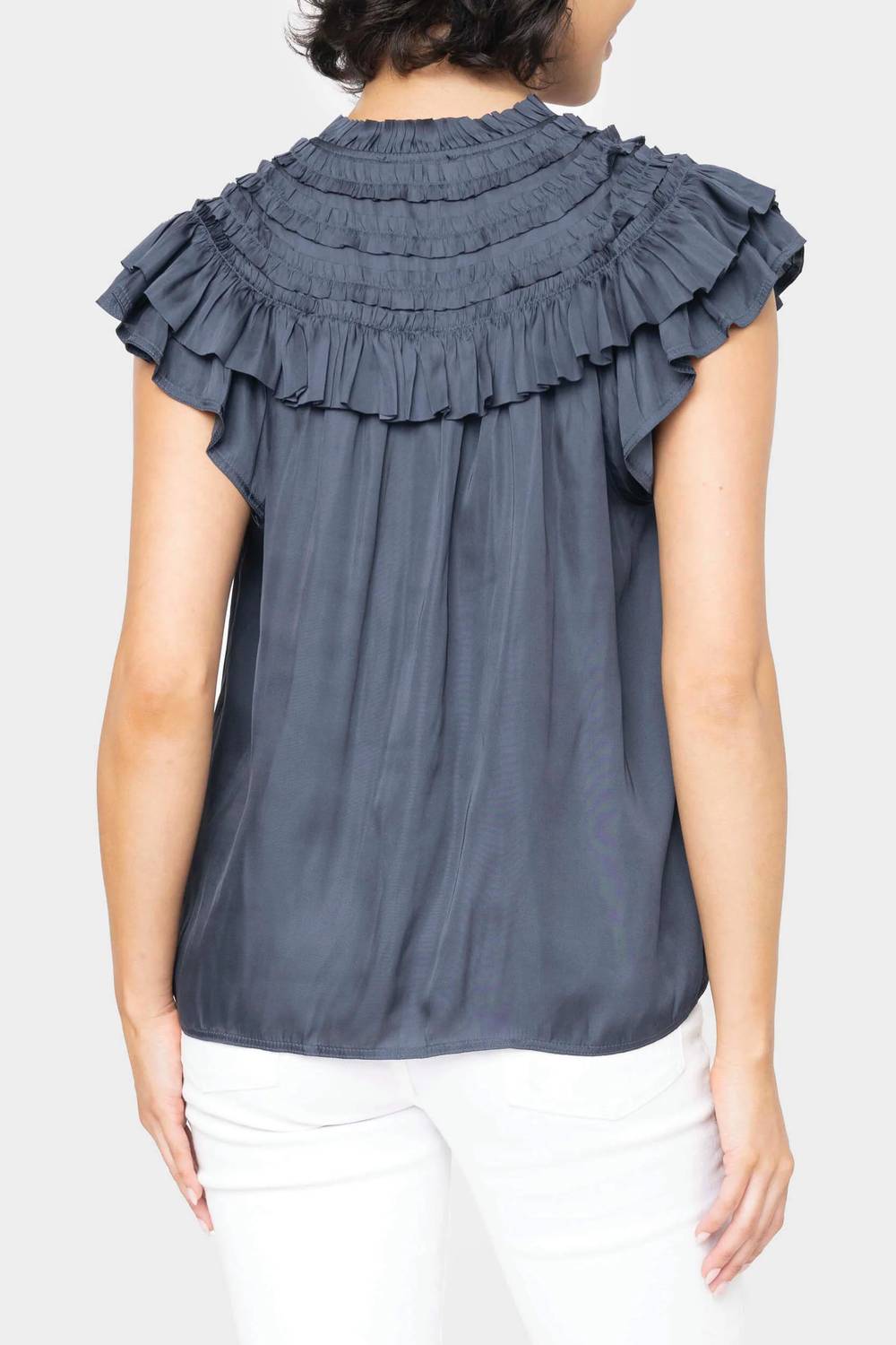 Reset By Jane - Ruffled Yoke Crinkle Blouse
