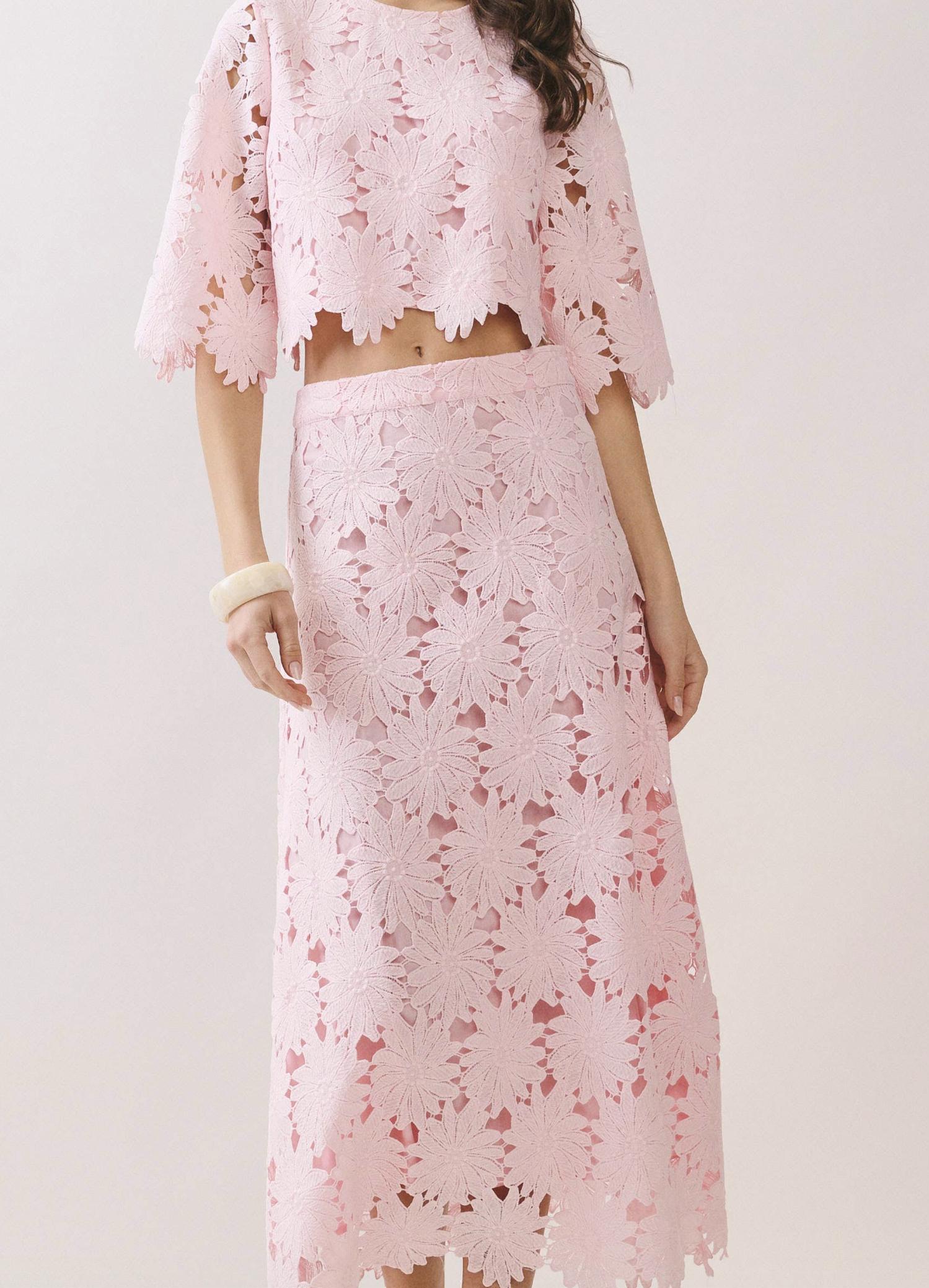 Tcec - Floral Lace Scalloped Hem Midi Skirt