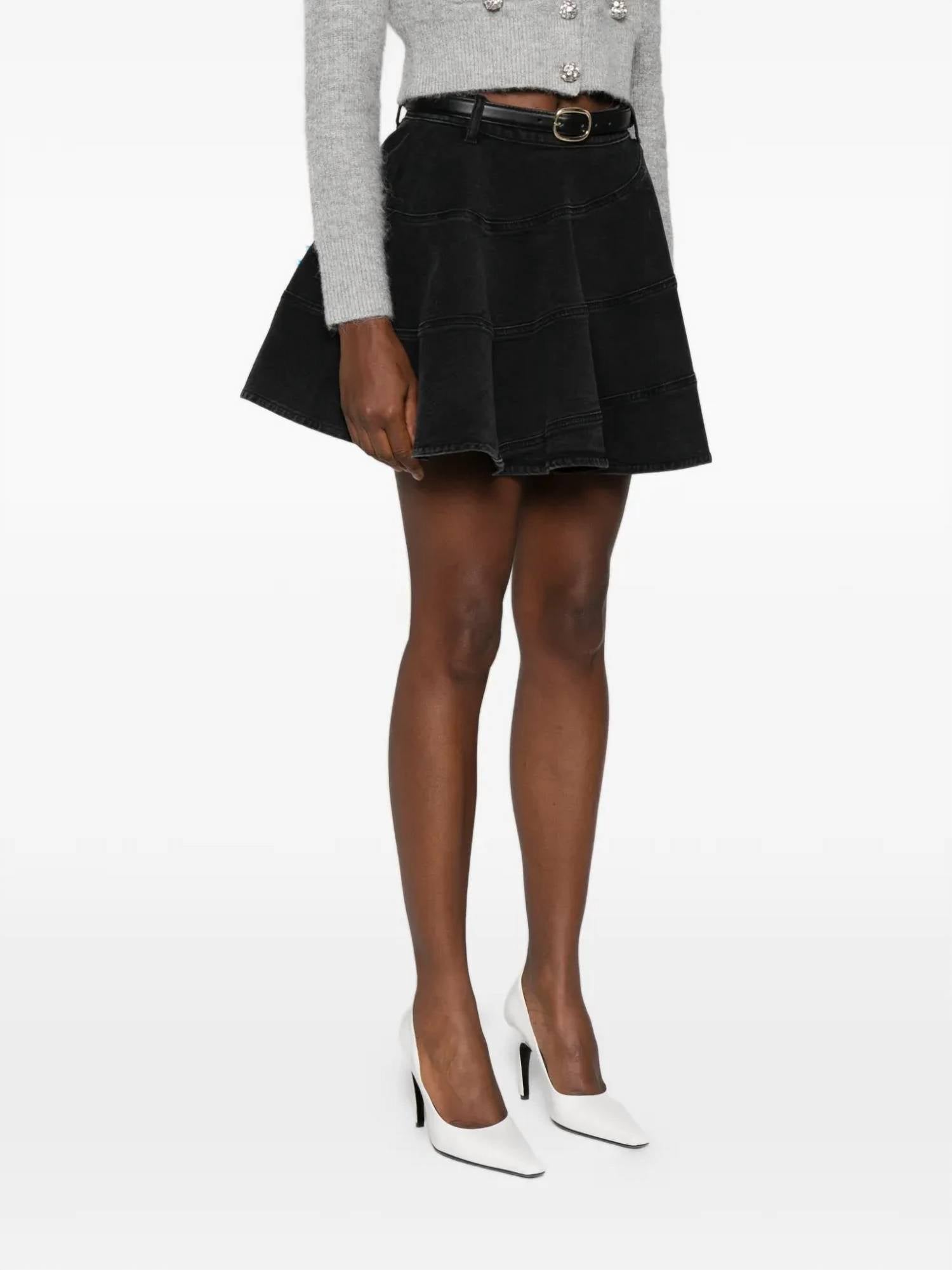 Self-Portrait - Flared Denim Mini Skirt