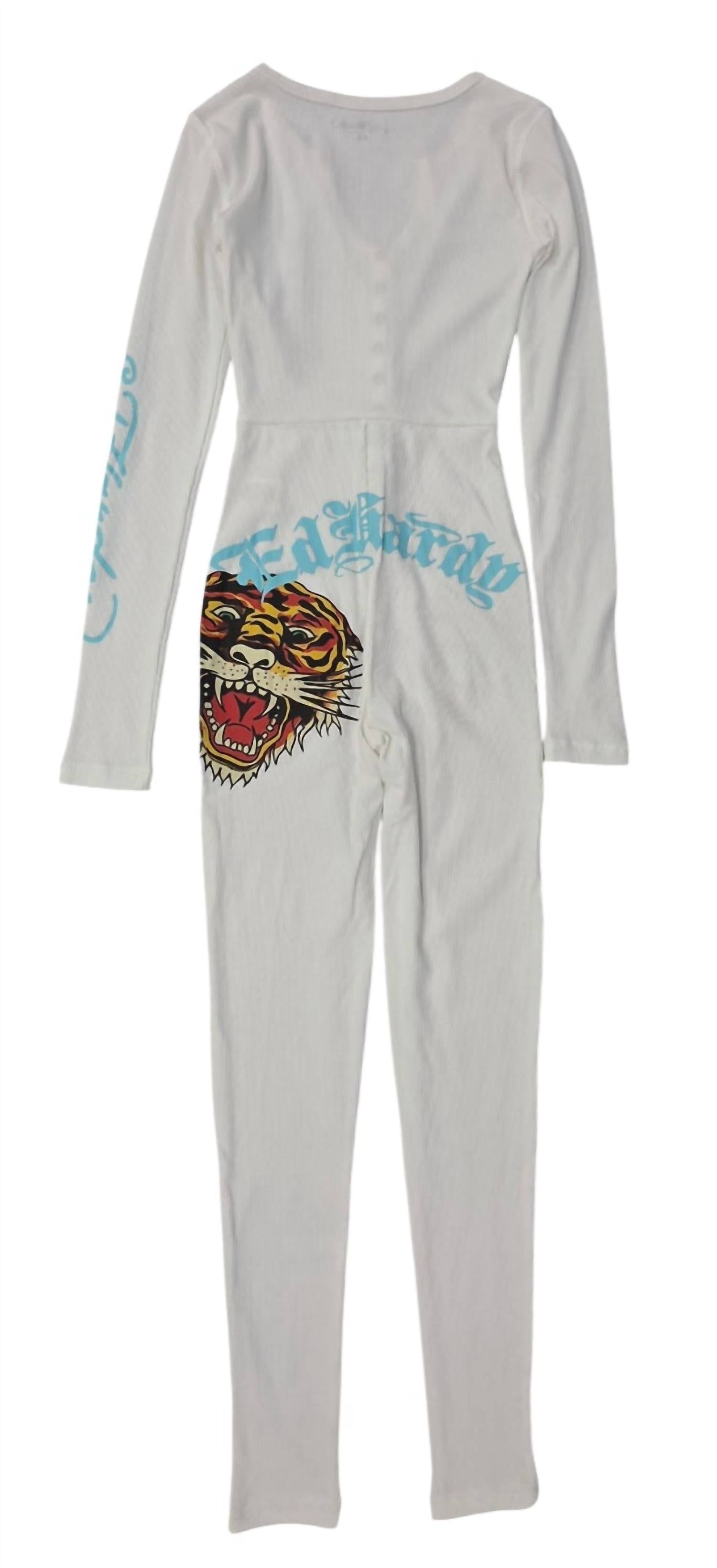 Ed Hardy Women's Tiger Long Sleeve Pajama in white - women's pants - detail view