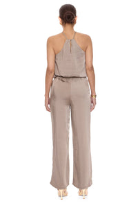 CRESCENT Sammie Satin Halter Top in taupe - women's tank top - alternate view