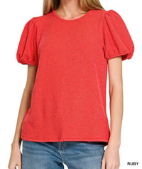 Zenana - Puff Sleeve Corded Shirt