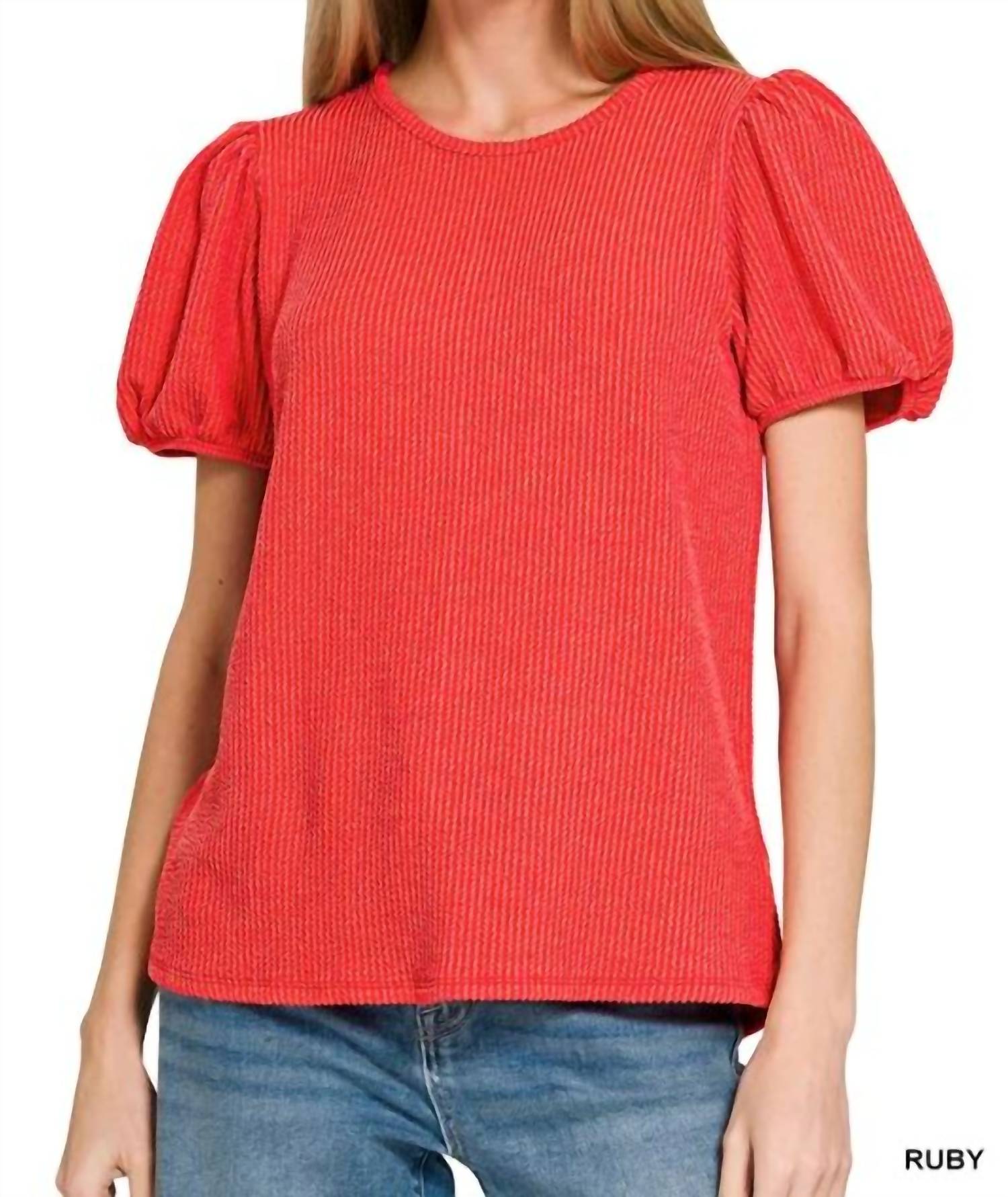 Zenana - Puff Sleeve Corded Shirt