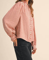 &Merci - Striped Ruffle Button Down Top