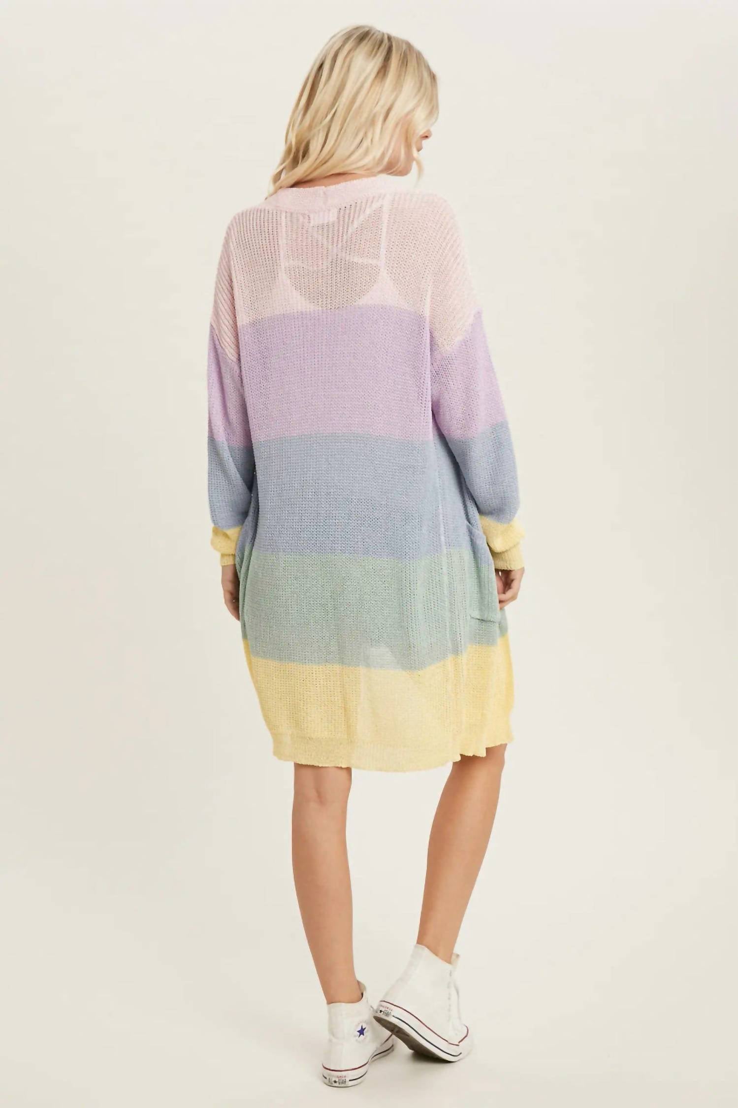 Bluivy - Spring Color Blocked Open Front Cardigan