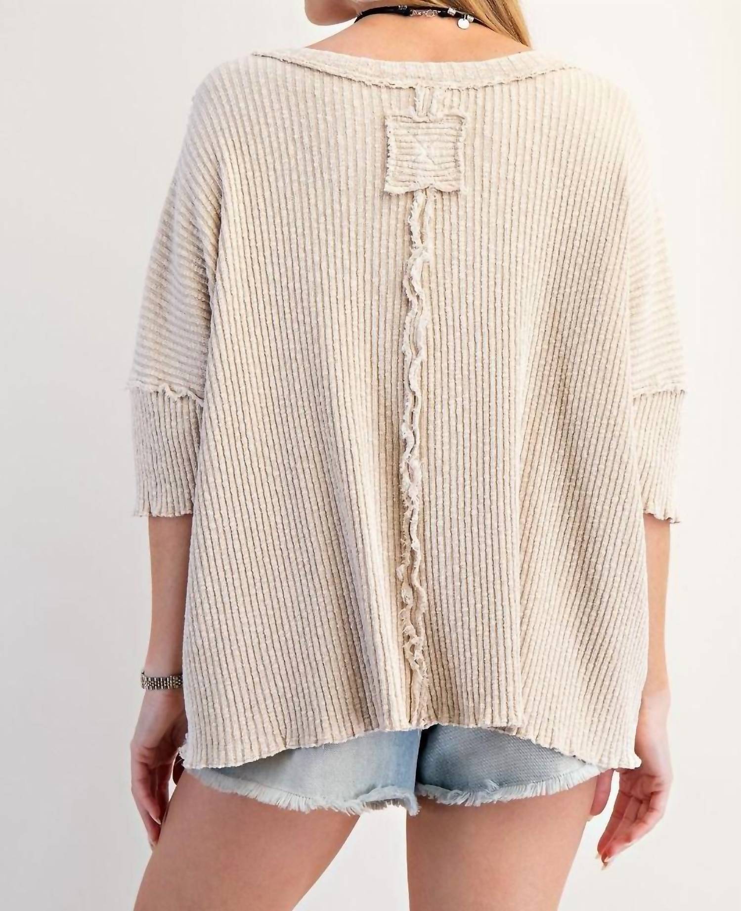 Easel - Textured Rib Knit Mineral Washed Top