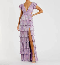 Mac Duggal - Ruffled Cap Sleeve Gown