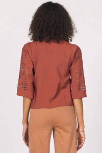 Another Love Samaya Embroidered Top in carmel 1 - women's blouse - alternate view
