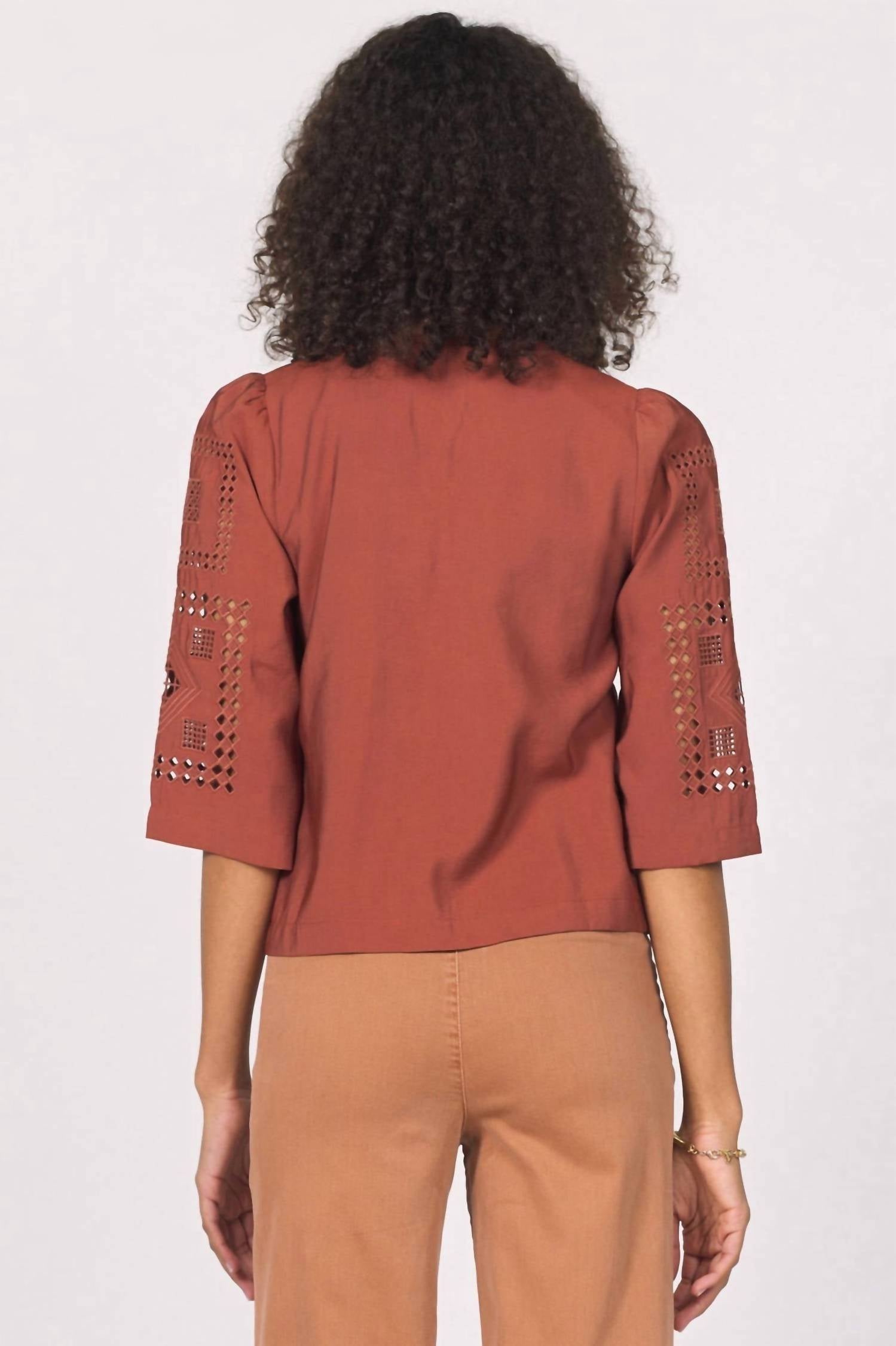 Another Love Samaya Embroidered Top in carmel 1 - women's blouse - alternate view