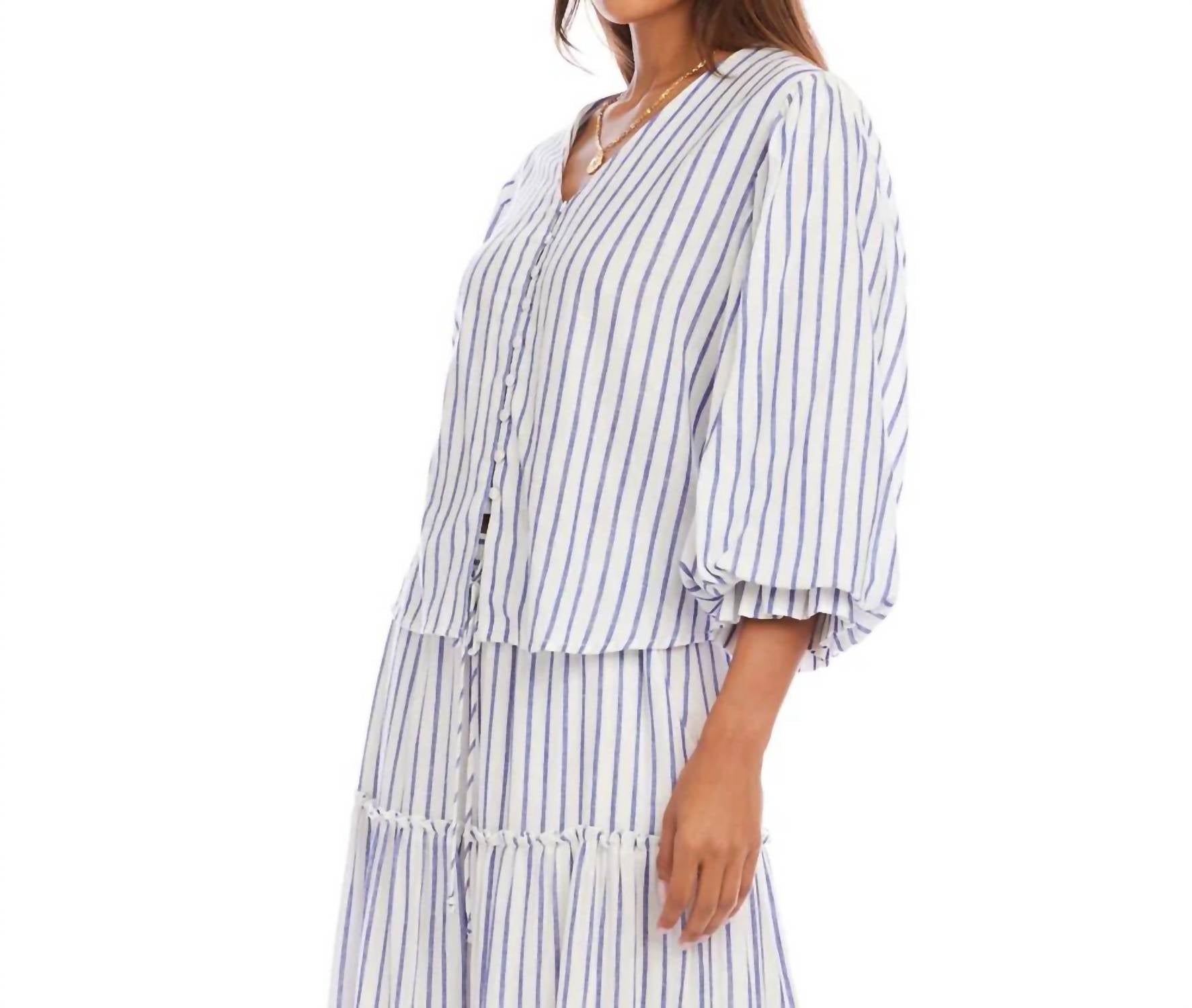 Karen Kane - Stripe Layered Sleeve Shirred Blouse