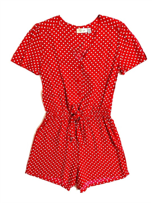 Rd Style - Women's Polka Dots Rayon Front Tie RD Style Elastic Waist Romper