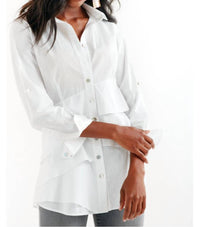 Finley Long Sleeve Button Up Ruffle Top in white - women's blouse