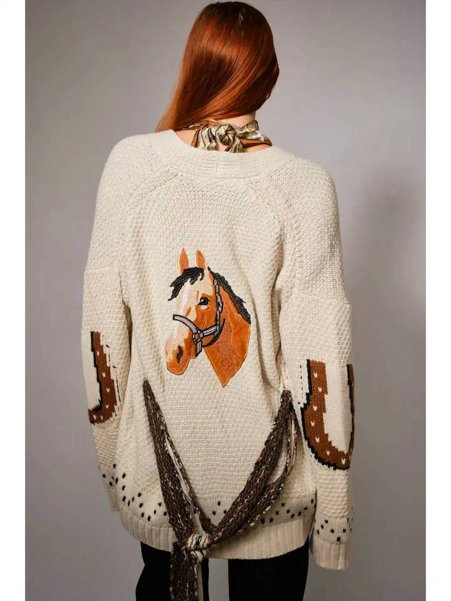 Blue B - Lucky You Western Horse Belted Cardigan Sweater