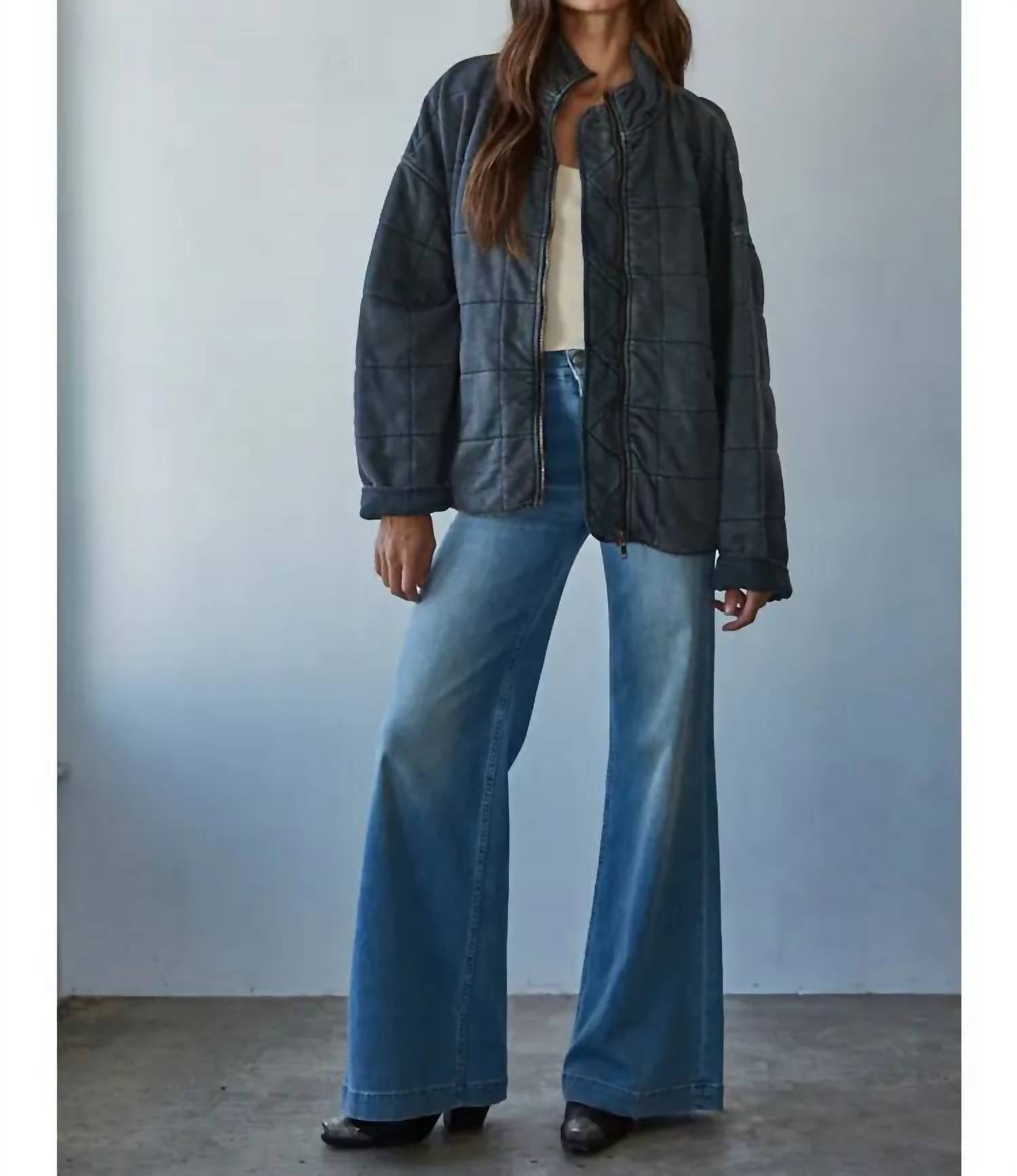 By Together - Long Sleeve Quilted Knit Mineral Washed Jacket