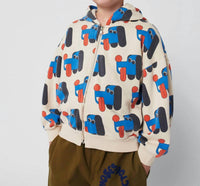 BOBO CHOSES Doggy Mate All Over Zipped Hoodie in off white - kids' shirt