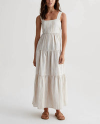 AG Jeans Audree Relaxed Linen Maxi Dress in brush strokes beige multi - women's dress
