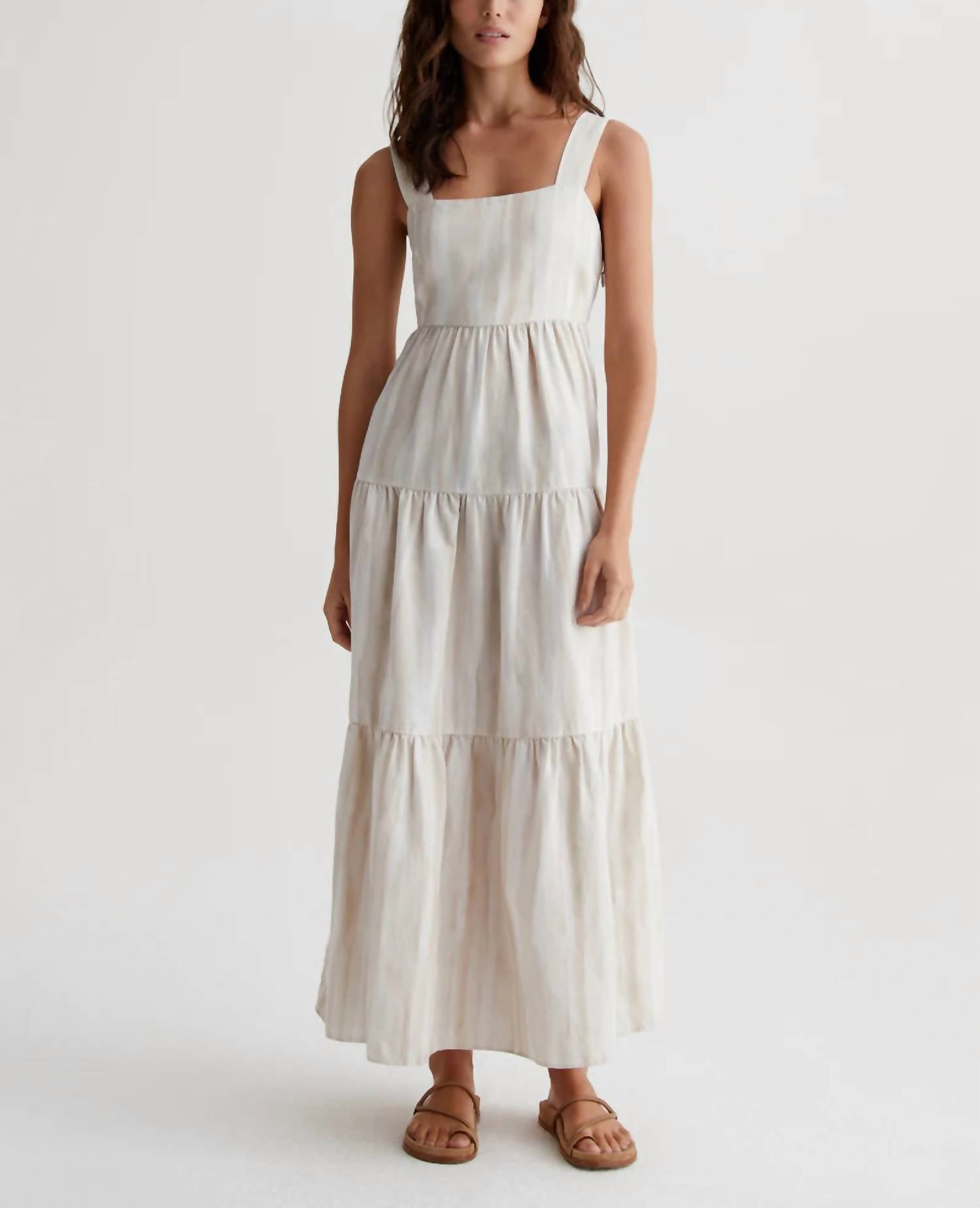 AG Jeans Audree Relaxed Linen Maxi Dress in brush strokes beige multi - women's dress