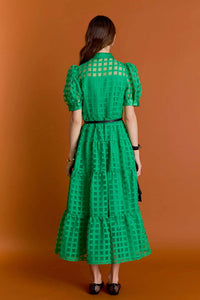 English Factory - Gridded Organza Tiered Button-up Maxi Dress
