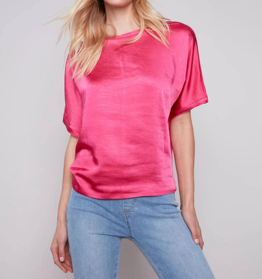 Charlie B - Short Sleeves Crew Neck Satin Jersey Dolman Top