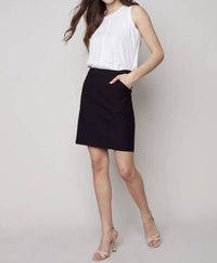 CHARLIE B Women's Stretch Pull On Short Skort in black - women's shorts - detail view