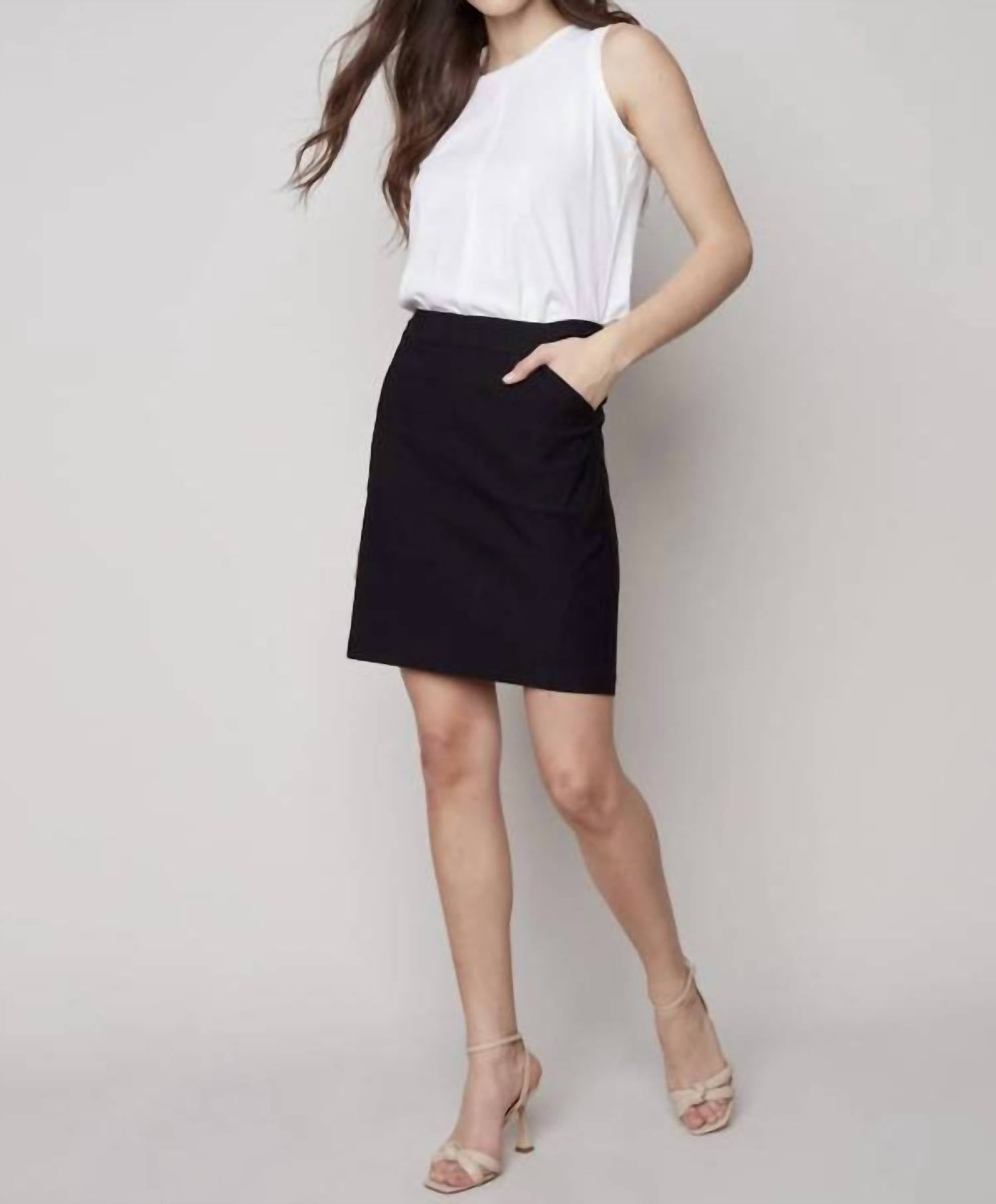 CHARLIE B Women's Stretch Pull On Short Skort in black - women's shorts - detail view