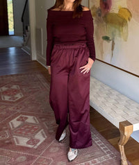 SKIES ARE BLUE Satin Luxe Jumpsuit in plum - women's pants