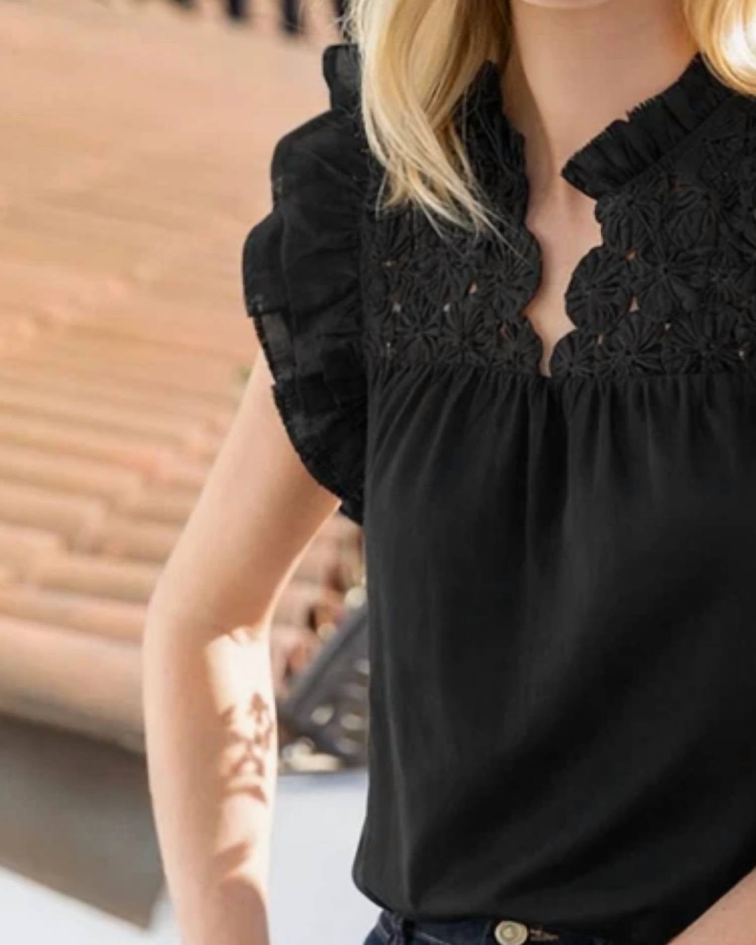 Thml - Flutter Sleeve Top With Embellished Yoke