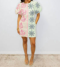 Queen Of Sparkles - Colorblock Plaid Anchor Button Up Poof Sleeve Dress