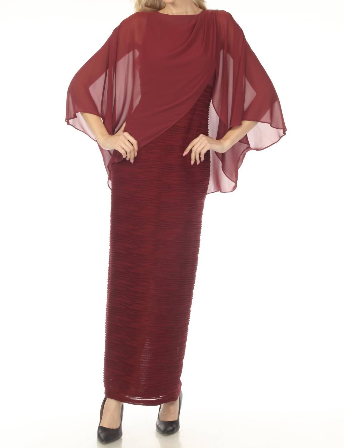Joseph Ribkoff - Chiffon Overlay Ruched Maxi Evening Dress