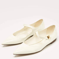 Valentino Garavani Women's Tiptoe Patent Leather Ballerina Flat in ivory - women's flats - detail view