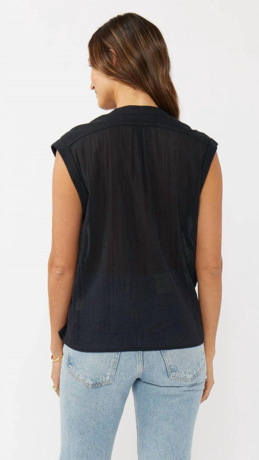 Lovestitch - Rolled Cap Sleeve Button Down Top