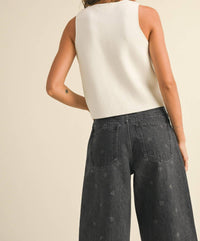 Miou Muse - J'adore Sculpted Metal Button Knit Vest