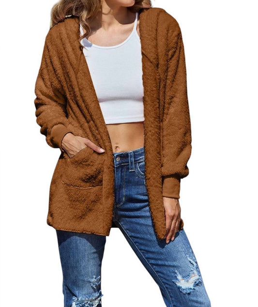 Double Take - Full Size Teddy Hooded Jacket with Pockets