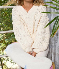 Pol - V-neck Semi Cropped Top Chenille Sweater