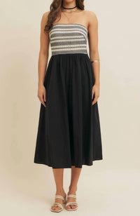 In February - Crochet Contrast Tube Top Midi Dress With Pockets