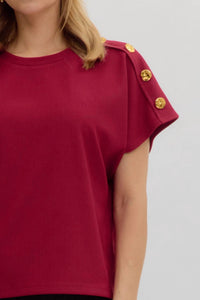 Entro - Crew Neck Gold Button Pullover Blouse