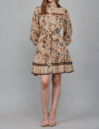 Fate Boho Tiered Long Sleeve Mini Dress in cream - women's dress
