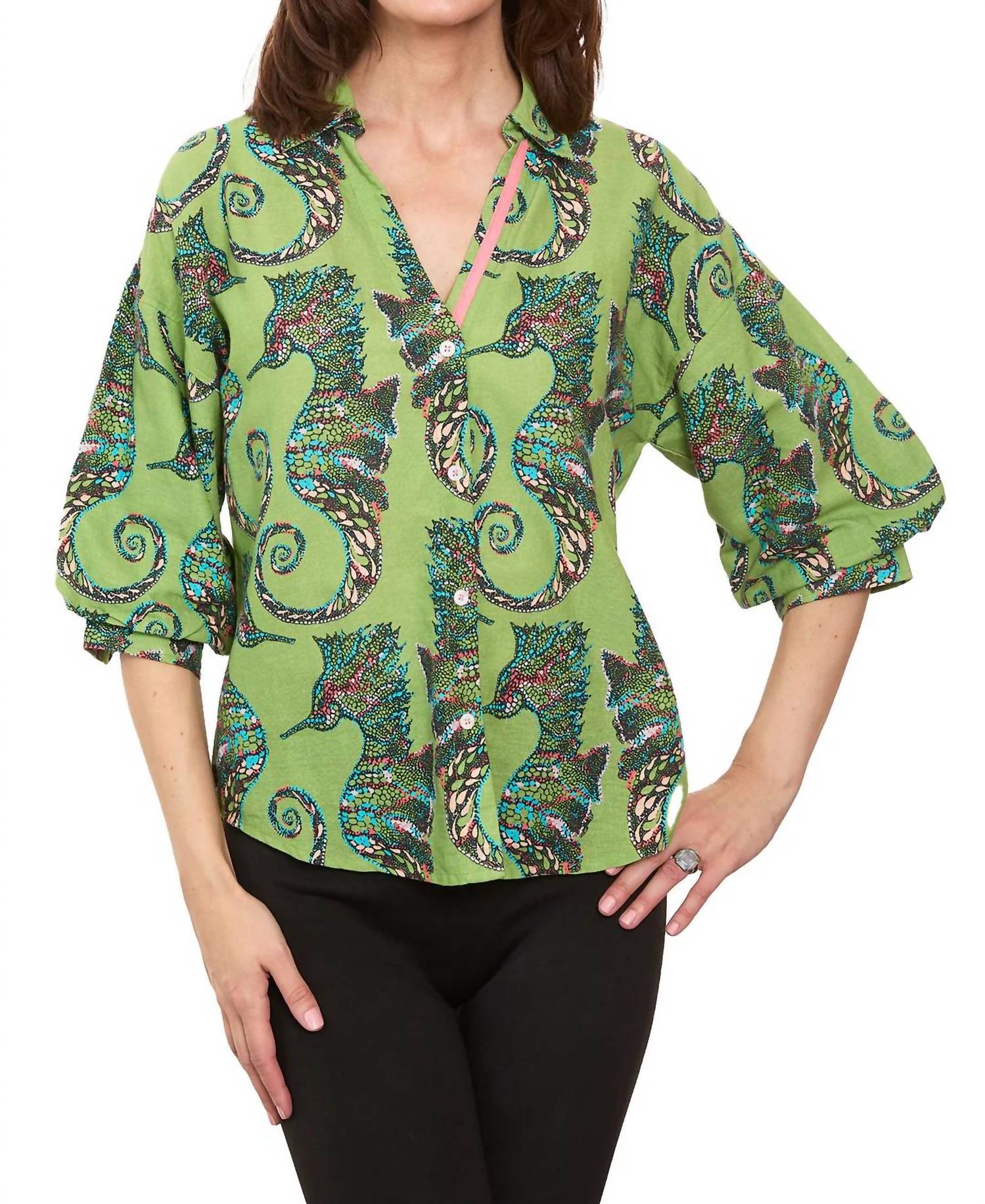 Dizzy-Lizzie - Milano Puff Sleeve Blouse - Seahorse