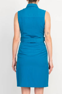 Sharagano - Belted Zip Front Dress With Pockets