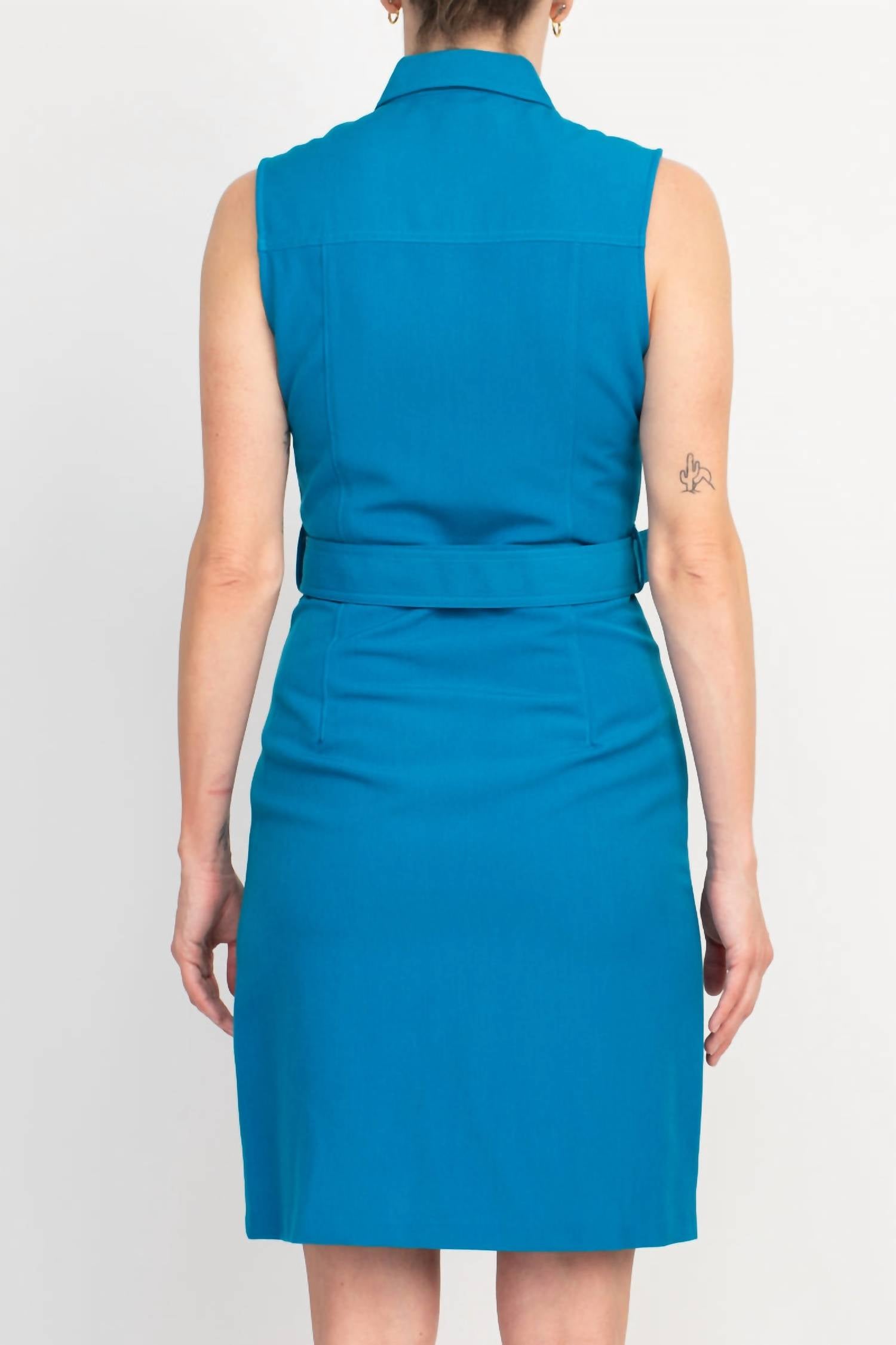 Sharagano - Belted Zip Front Dress With Pockets