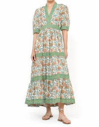 Oliphant - V-neck Cuffed Short Sleeve Midi Dress