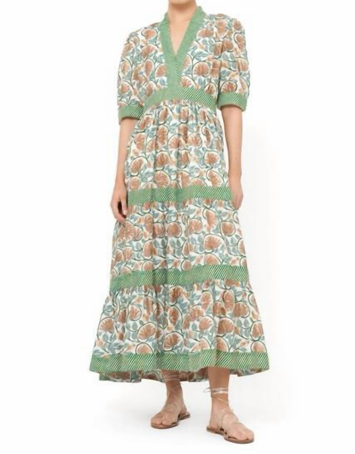 Oliphant - V-neck Cuffed Short Sleeve Midi Dress